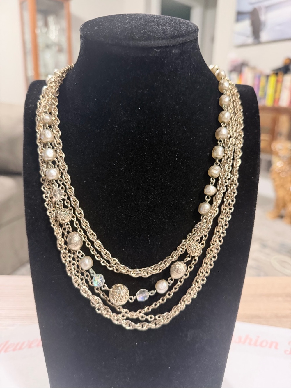 Gold Multi-Strand Beaded Necklace - Elegant Layered Design Estate Jewelry